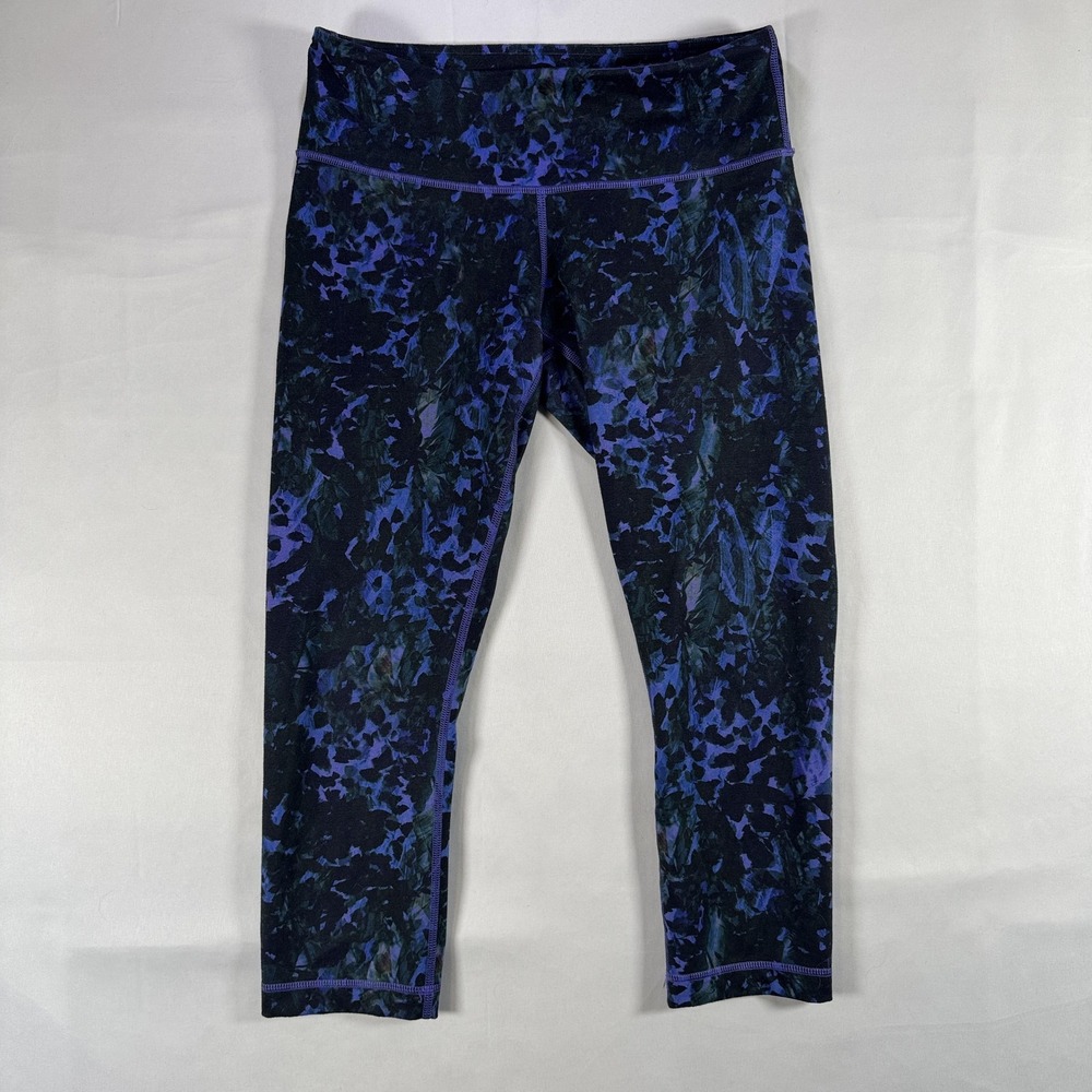 Lululemon Leggings Womens 8 Blue Camo Capri Yoga Gym Pants Running Workout